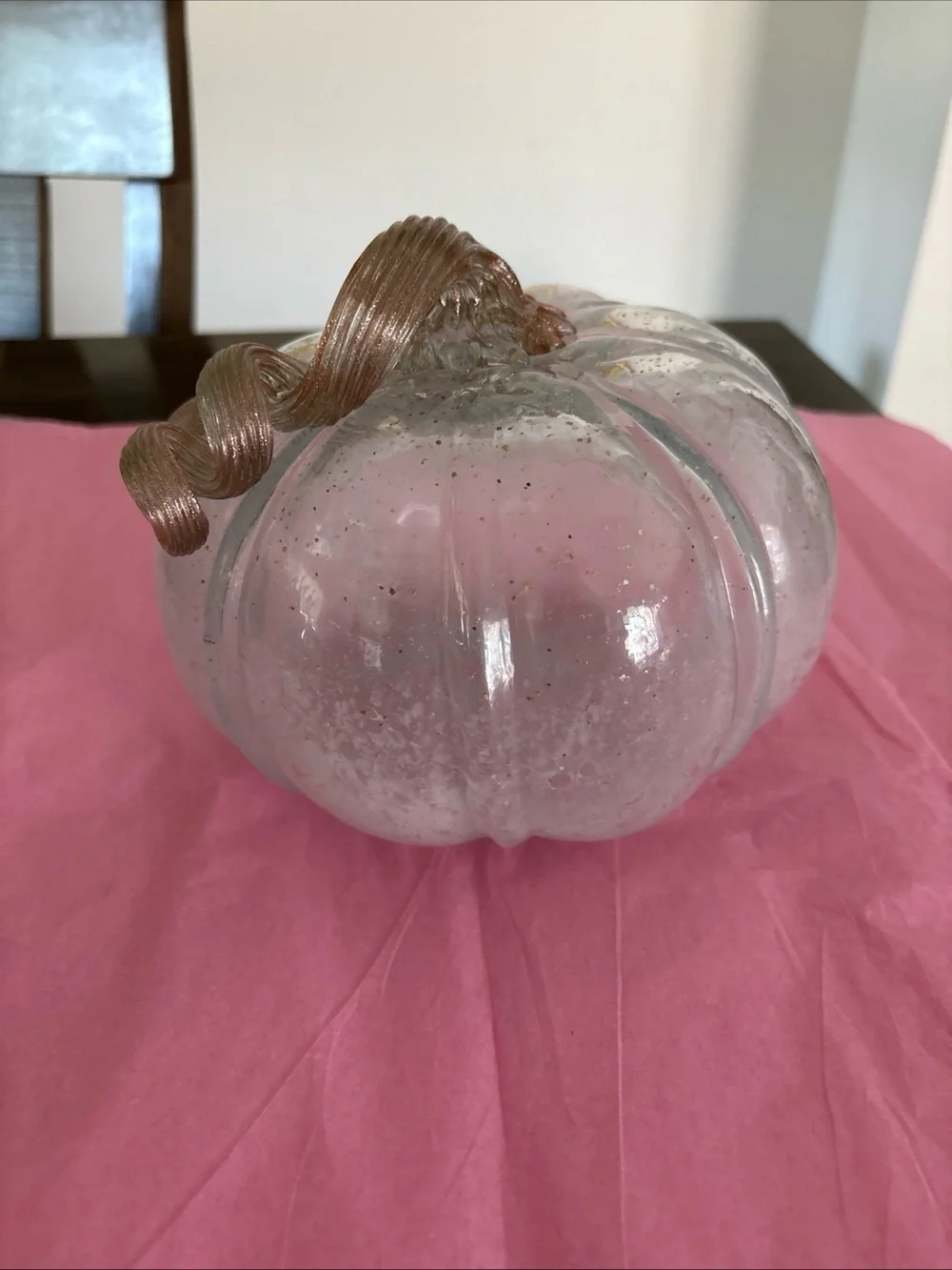 Handblown Glass White with Gold Specks Pumpkin